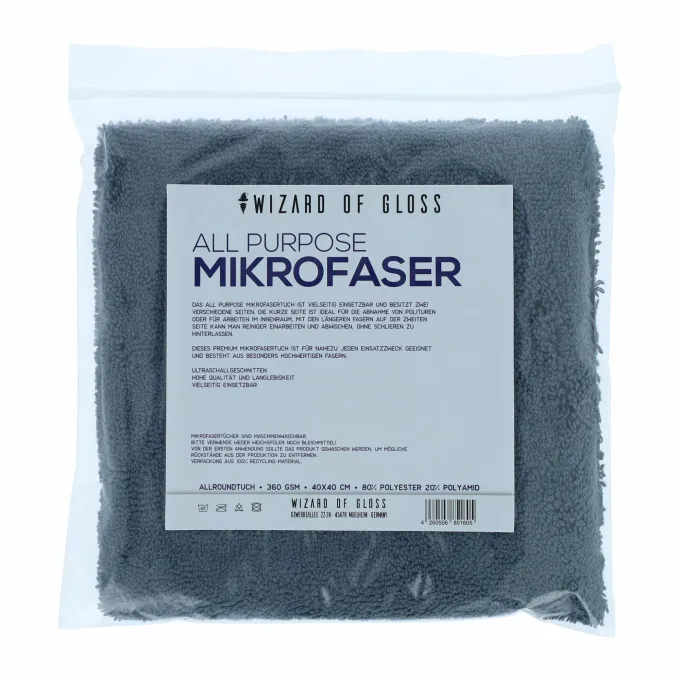 Wizard of Gloss All Purpose Hero Edgeless 2-Seiten Allroundtuch 360GSM 40x40cm Grau